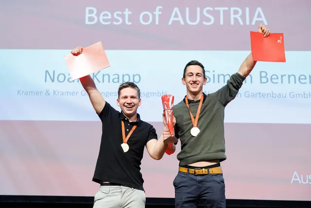 Champions der Gartengestaltung: Noah Knapp und Simon Berner | Foto: SkillsAustria/Wieser/Slovencik