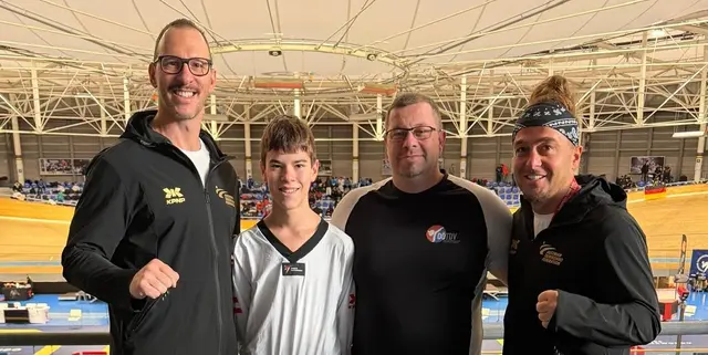 Christoph Grasböck mit LZ-West-Trainer Gerhard Huber (l.), OÖ-Landestrainer Markus Neubauer (2.v.r.) und LZ-Ost-Trainer Samet Agusi (r.) | Foto: TKD Askö Freistadt
