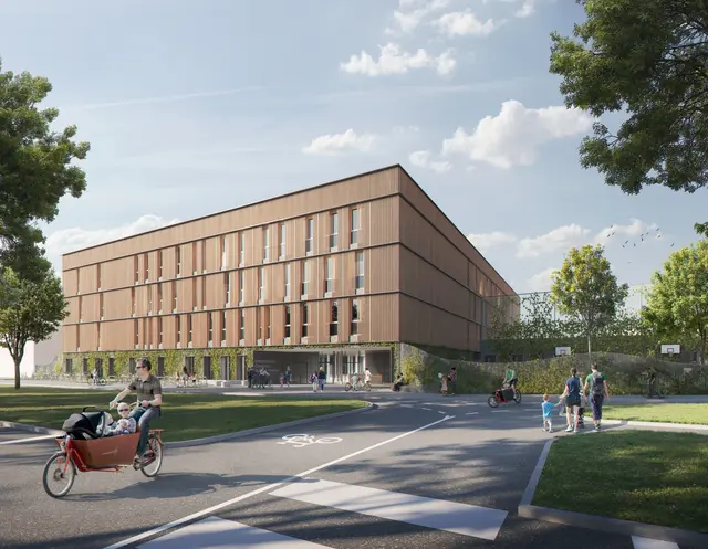 Ein Schulcampus nach US-amerikanischem Vorbild entsteht in der Donaustadt. | Foto: Visualisierung: Franz&amp;Sue