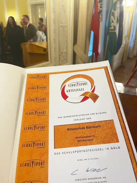 Von 2026 bis 2029 gilt das Schulsportgütesiegel in Gold. | Foto: Mittelschule Bärnbach
