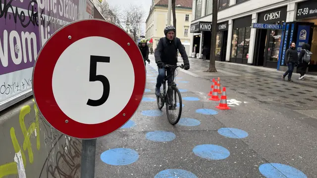 So sehen die neuen Bodenmarkierungen im Fußgängerabschnitt der Mariahilfer Straße aus. | Foto: Andreas Pölzl/MeinBezirk