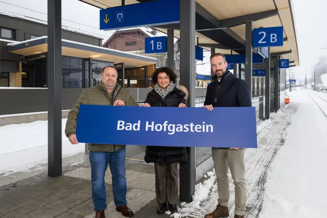 vlnr.: Markus Viehauser (Bürgermeister Bad Hofgastein), Christina Rebernik (ÖBB-Infrastruktur AG), Stefan Schnöll (Landeshauptfrau-Stellvertreter) | Foto: ÖBB Marktl Photography