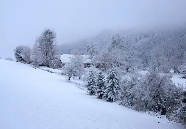 Knapp vor der tief winterlichen Jausenstation Hochschlag