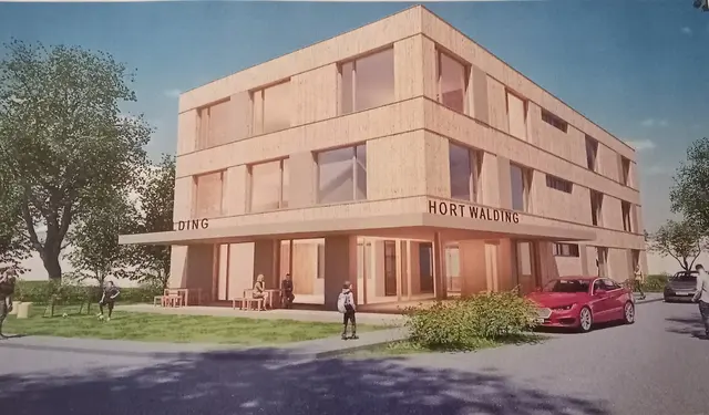 Neben dem Kindergarten wird gebaut: Ab dem Jahr 2026 entsteht dort ein Hort-Gebäude in Holzbauweise für fünf Gruppen. | Foto: Marktgemeinde Walding