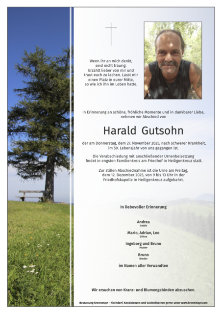 Harald Gutsohn ✝︎ 27.11.2025 | Foto: Bestattung Krennmayr