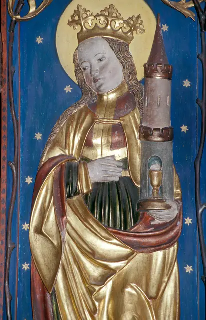 Darstellung der Hl. Barbara: Filialkirche hl. Cäcilia in der Pfarre Althofen, Flügelrelief, um 1517 | Foto: Diözesane Pressestelle/Nachlass Prof. Ellersdorfer