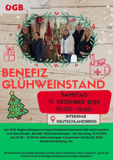 Der ÖGB Frauenvorstand lädt zum Benefiz-Glühweinstand beim Interspar Parkplatz ein | Foto: ÖGB 