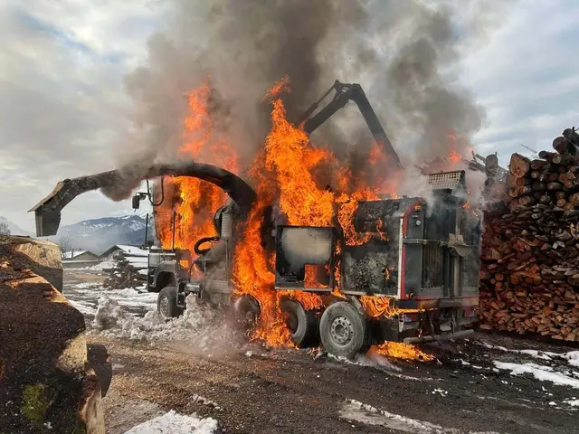 Die Feuerwehrleute konnten eine Ausbreitung des Feuers auf das Holzlager verhindern. | Foto: Bezirksfeuerwehrkommando Hermagor