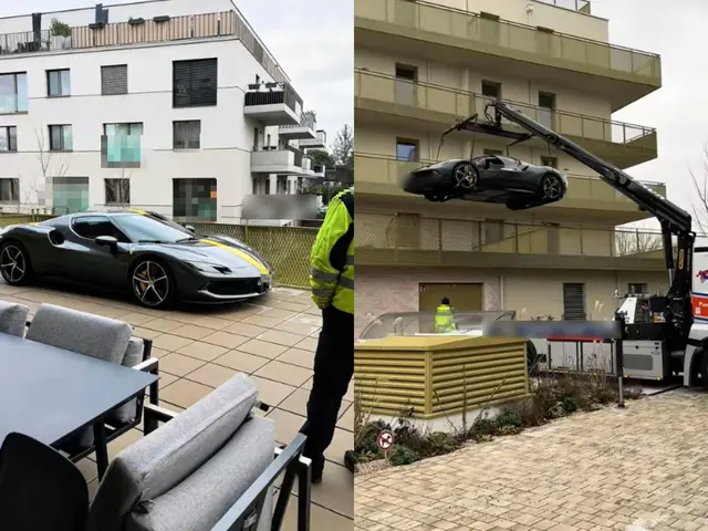 Ein Floridsdorfer "parkte" vergangene Woche sein Luxus-Ferrari auf seiner Wohnungsterrasse. | Foto: Screenshot sternwerk7/TikTok
