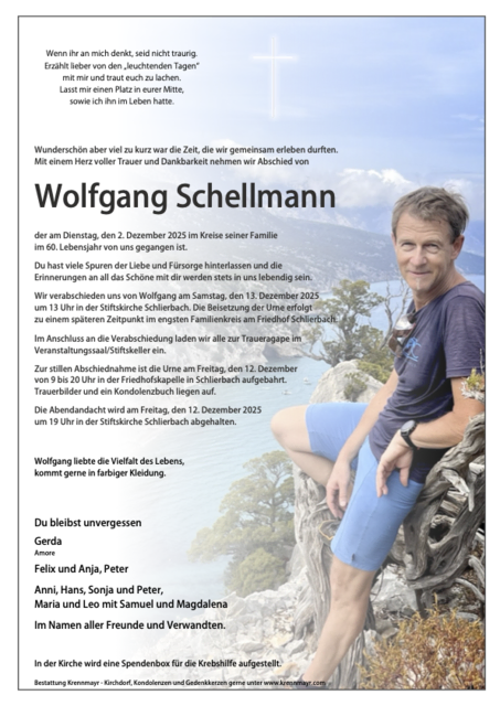 Wolfgang Schellmann ✝︎ 02.12.2025 | Foto: Bestattung Krennmayr