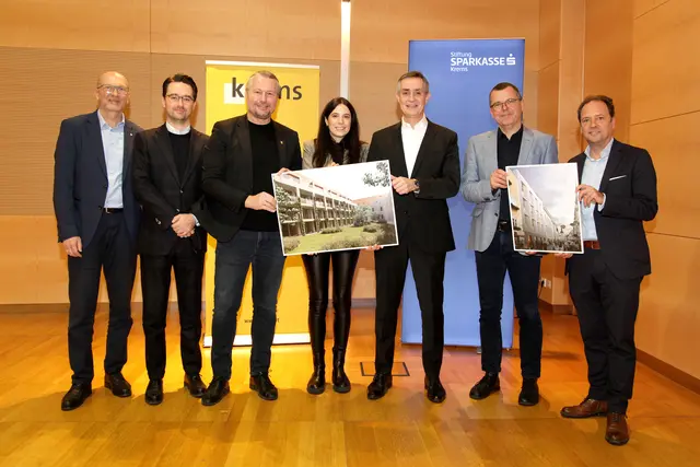 Andreas Riepl, Martin Kalab, (B &amp; B Hotels Austria), BGM Mag. Peter Molnar, Marlene Köb MA (Spar Österreich), Dir. Christian Hager, FH-Prof. Dipl.-Ing. Dr. Thomas Sommerauer, DI Bernhard Rapf (v.l.n.r.) | Foto: Kremser Bank