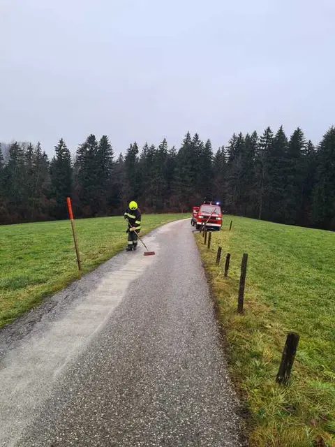Die Feuerwehrkameraden beseitigten die Ölspur. | Foto: FF Bad Ischl