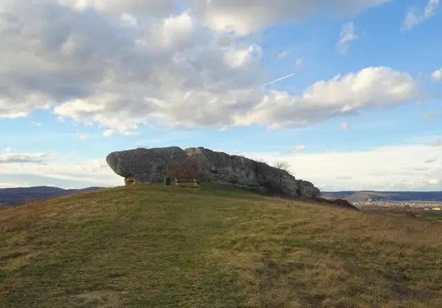 Der Felsen ist ein urzeitliches Meeresriff und stammt aus jener Zeit, in der die Gegend noch unter dem Meeresspiegel lag. Geologisch betrachtet ist der Hölzlstein eine Leithakalkklippe, die aus tertiärem Kalksandstein besteht, der an seiner höchsten Stelle in Form einer kleinen, weithin sichtbaren Felsformation an die Oberfläche tritt, die sich markant von der Umgegend abhebt und von weitem sichtbar ist.  | Foto: Christine Draganitsch