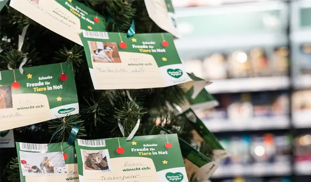 In den Fressnapffilialen finden sich Christbäume mit personalisierten Wunschzetteln. | Foto: Fressnapf Österreich