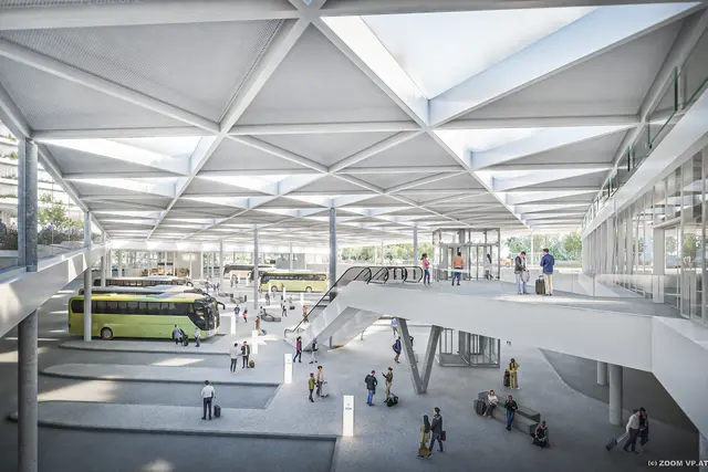 Insgesamt sollen 30 überdachte Busbuchten entstehen. (Rendering) | Foto: 2025 ZOOMVP, Burtscher Durig ZT GmbH