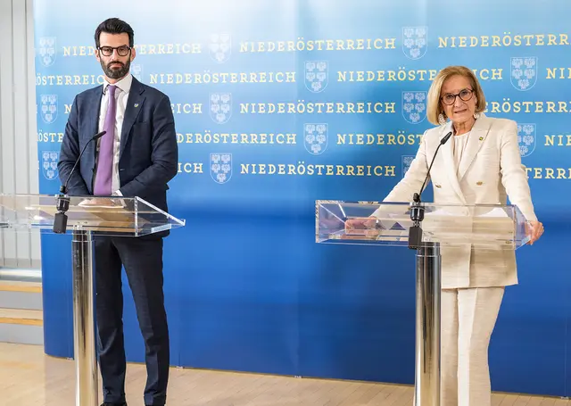 Landeshauptfrau Johanna Mikl-Leitner und LH-Stellvertreter Udo Landbauer. | Foto: NLK Burchhart