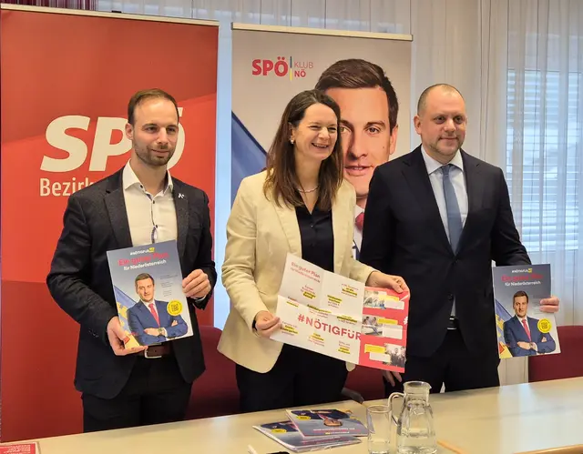 GVV-Vorsitzender Daniel Lachmayr, SPÖ-Bezirksvorsitzende Kerstin Suchan-Mayr und Landesgeschäftsführer Wolfgang Zwander | Foto: SPÖ