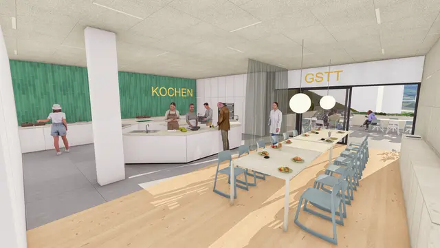 Visualisierung: Die neue Lehrküche für MS und Poly Grein.  | Foto: F2 Architekten ZT GmbH