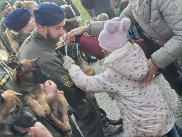 Die Taufe erfolgte symbolisch durch das Umhängen der Diensthundemarke – ein blaues Band für Rüden, ein rosa Band für Weibchen. | Foto: Bundesheer/Stefan Friebe