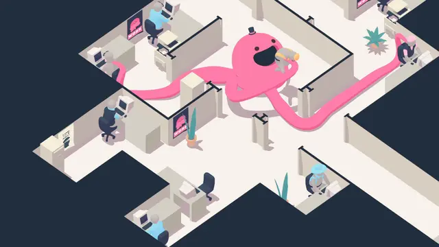 Middle Management verspricht ein wortwörtliches Management-Spiel mit besonders viel Produktivität. Wer beschwert sich schon, wenn der alles kontrollierende Kraken hier und da mal einen Kollegen oder eine Kollegin verschluckt. | Foto: Headplug Games