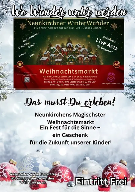 Das magischste Fest des Jahres: Kommen Sie zum Neunkirchner WinterWunder am Erholungszentrum und erleben Sie ein Fest für die Sinne zugunsten unserer Kinder.