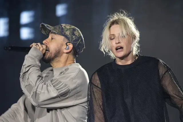 Mike Shinoda und Emily Armstrong von Linkin Park werden am 9. Juni im Happel-Stadion auftreten. | Foto: APA-Images / REUTERS / Peter Pawlowski