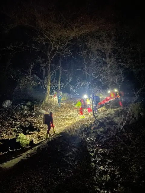 Mittels Gebirgstrage erfolgte der schonende Abtransport zum nächstgelegenen Forstweg, wo die weitere Versorgung organisiert werden konnte. | Foto: Bergrettung Steiermark