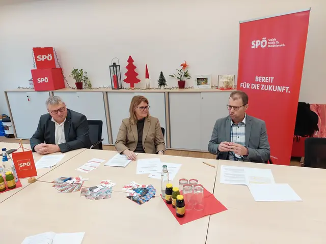 Karl Walch, SPÖ-Bezirksvorsitzender in Schärding, Landtagsabgeordnete Gabriele Knauseder, Bezirksvorsitzende in Braunau, und Bezirksvorsitzender in Ried Bürgermeister Fritz Hosner (v. l.). | Foto: SPÖ
