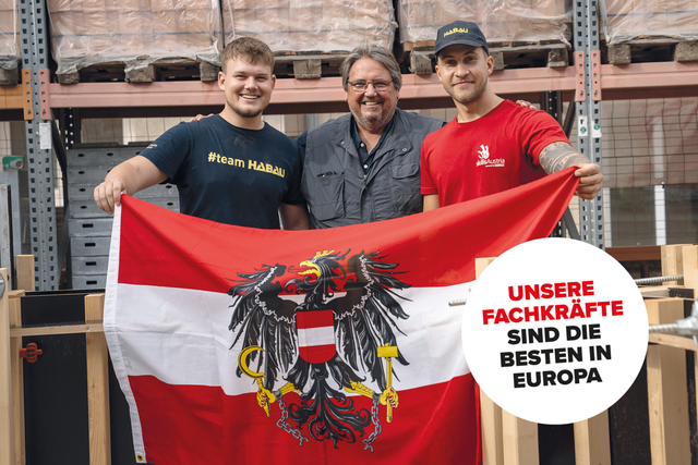 Auch die Qualität spricht für "Rot-Weiß-rot bauen": GBH-Bundesvorsitzender Abg. z. NR Josef Muchitsch mit den aktuellen Betonbau-Europameistern Lukas Miedler und Lukas Ritzberger.
 | Foto: GBH Presse 2025