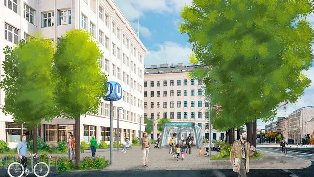 16 neue Bäume, 40 Sitzmöglichkeiten und 5.000 Quadratmeter weniger Asphalt: So soll der Frankhplatz einmal aussehen. | Foto: Message