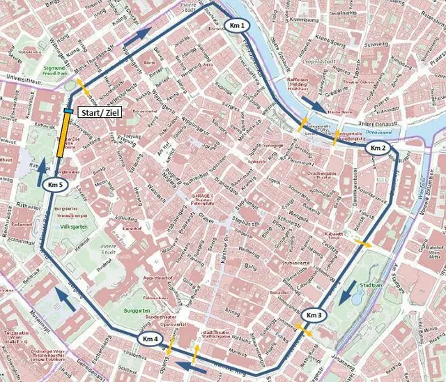 Die Laufstrecke. Start und Ziel ist vor der Universität Wien. | Foto: LCC Wien