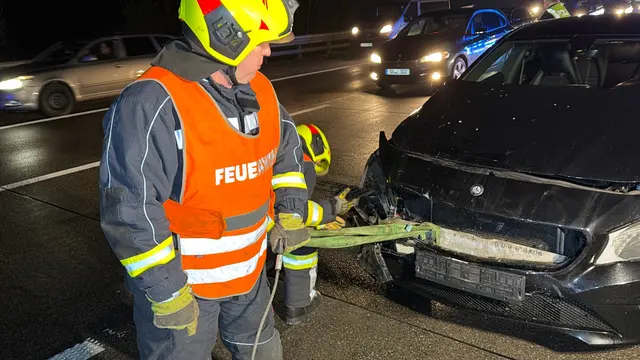 Die Feuerwehr Pöchlarn sichert die Unfallstelle auf der A1 in Fahrtrichtung Wien ab. | Foto: DOKU NÖ