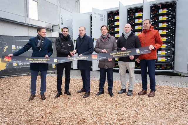 Geschäftsführer BE Energy Michael Weixelbraun, CEO Burgenland Energie Stephan Sharma, Landesrat Leonhard Schneemann, Geschäftsführer BE Energy Tomasz Nowosielski, BE Energy Alexander Pfnier, Geschäftsführer BE Trading GmbH Johannes Paeck (v.l.)
 | Foto: Burgenland Energie