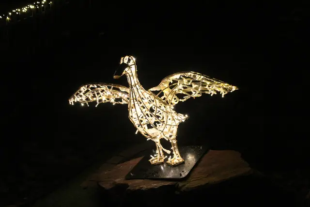 Verschiedene Lichtinstallationen führen entlang eines Lichterwegs durch das Ortszentrum.