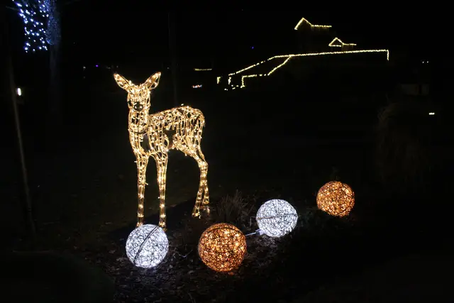 Verschiedene Lichtinstallationen führen entlang eines Lichterwegs durch das Ortszentrum.