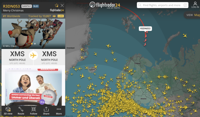 "R3DN053" am 23. Dezember gegen 14 Uhr, kurz bevor es in den norwegischen Luftraum eintrat. | Foto: Screenshot Flightradar24