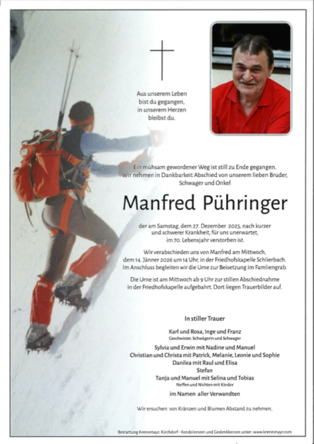 Manfred Pühringer ✝︎ 27.12.2025 | Foto: Bestattung Krennmayr