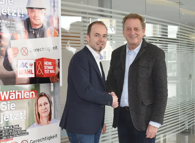LK-Präsident Josef Hechenberger und AK-Präsident Erwin Zangerl beim gemeinsamen Wahlaufruf zu AK-Wahl 2019. (Archivbild) | Foto: AK Tirol