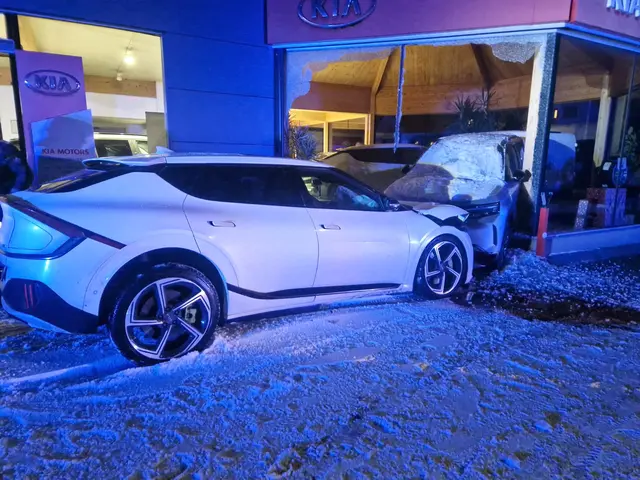 Kettenreaktion: die PKW wurden in den Schauraum geschoben. | Foto: FF Waidhofen/Thaya