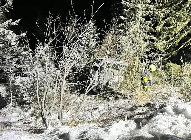 Das Auto wurde von einem Baum aufgehalten. | Foto: FF Zauchen