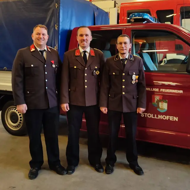 Das neue Kommando von links beginnend -
Verwalter Paul Rieß, OBI Florian Maissner, BI Daniel Gärtner | Foto: FF Stollhofen