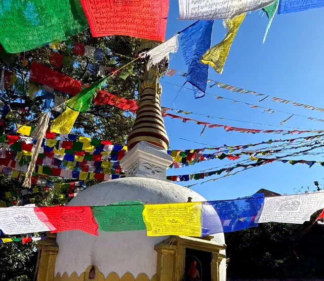 Wehende Gebetsfahnen im Wind - ich verspürte ein unbeschreibliches Gefühl des Glücks und der Freiheit darunter. | Foto: Astrid Wieser