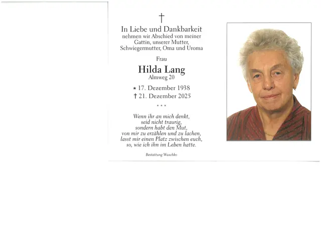 Hilda Lang, 87 Jahre | Foto: Bestattung Wuschko