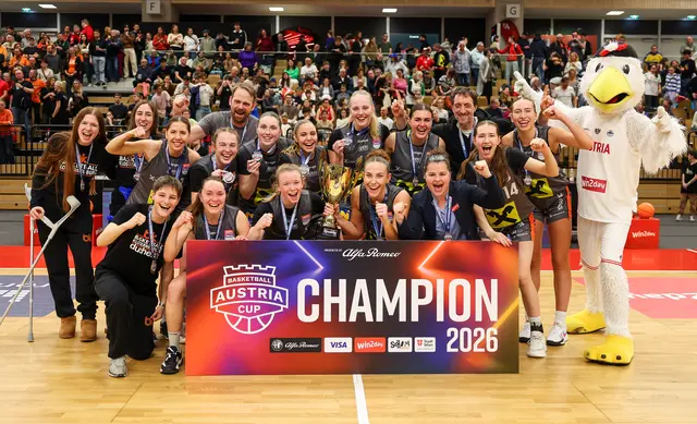 Die BK Raiffeisen Duchess triumphieren zum insgesamt 7. Mal in einem Endspiel der Basketball Austria Cup Finals. | Foto: Basketball Austria/M. Filippovits