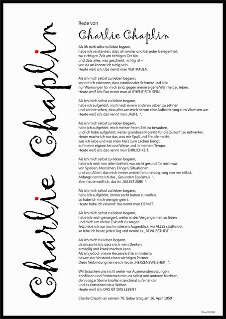 Mit der Rede von Charlie Chaplin an seinem 70. Geburtstag... | Foto: Günther Koch