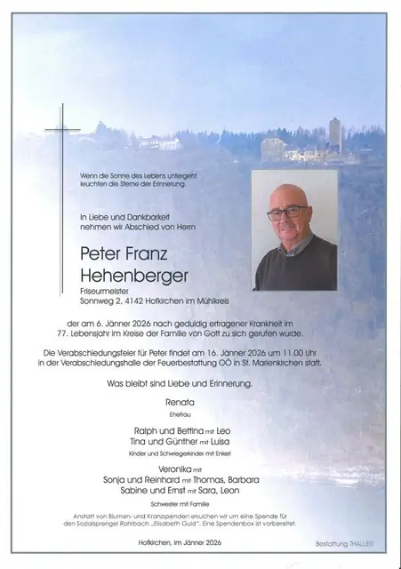 Peter Franz Hehenberger, 76 Jahre