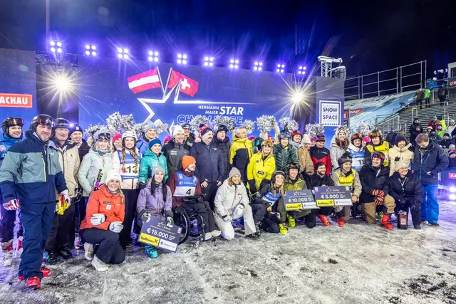 Die Skilegenden aus Österreich und der Schweiz gewannen mit den Promis bei der Hermann Maier Star-Challenge 2026 in Flachau Preisgeld für den guten Zweck. | Foto: Skiweltcup Flachau/wildbild