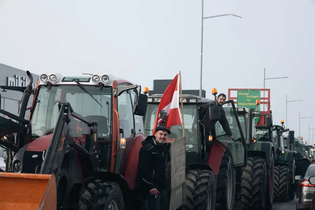 Mit einem Konvoi machten rund 120 Traktoren am vergangenen Samstag zwischen Neusiedl am See und Parndorf auf die Anliegen der Landwirte aufmerksam. | Foto: Magdalena Gretsch
