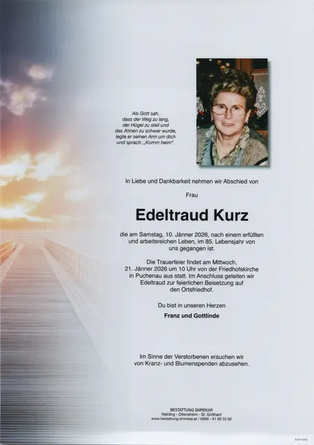 Edeltraud Kurz aus Puchenau, ✝︎ 84 Jahre | Foto: Bestattung Smrekar