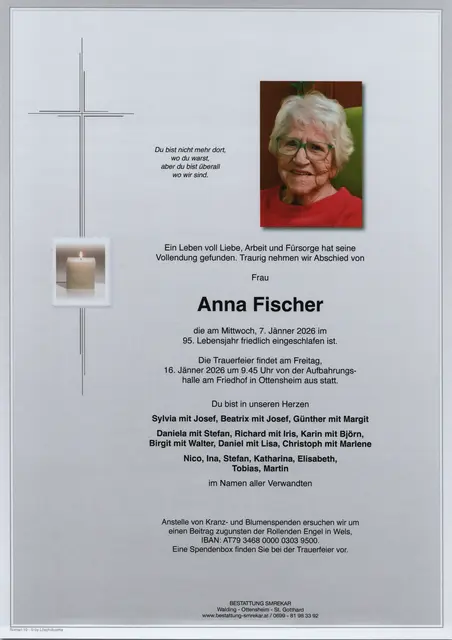 Anna Fischer aus Ottensheim, ✝︎ 94 Jahre | Foto: Bestattung Smrekar